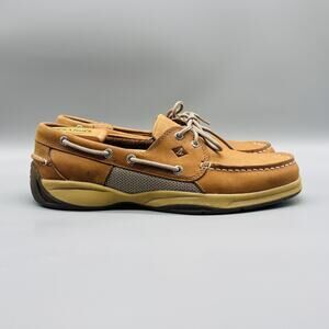Sperry Shoes Mens 10.5 Brown Leather Top Sider Boat Billfish 3 Eye Mesh Deck
